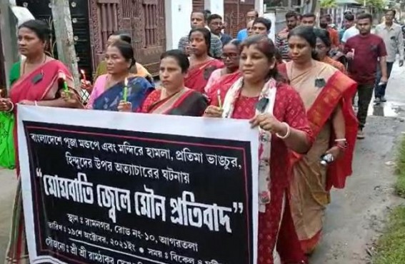 Protests Continue in Tripura against barbaric attacks on Hindu festival in Bangladesh